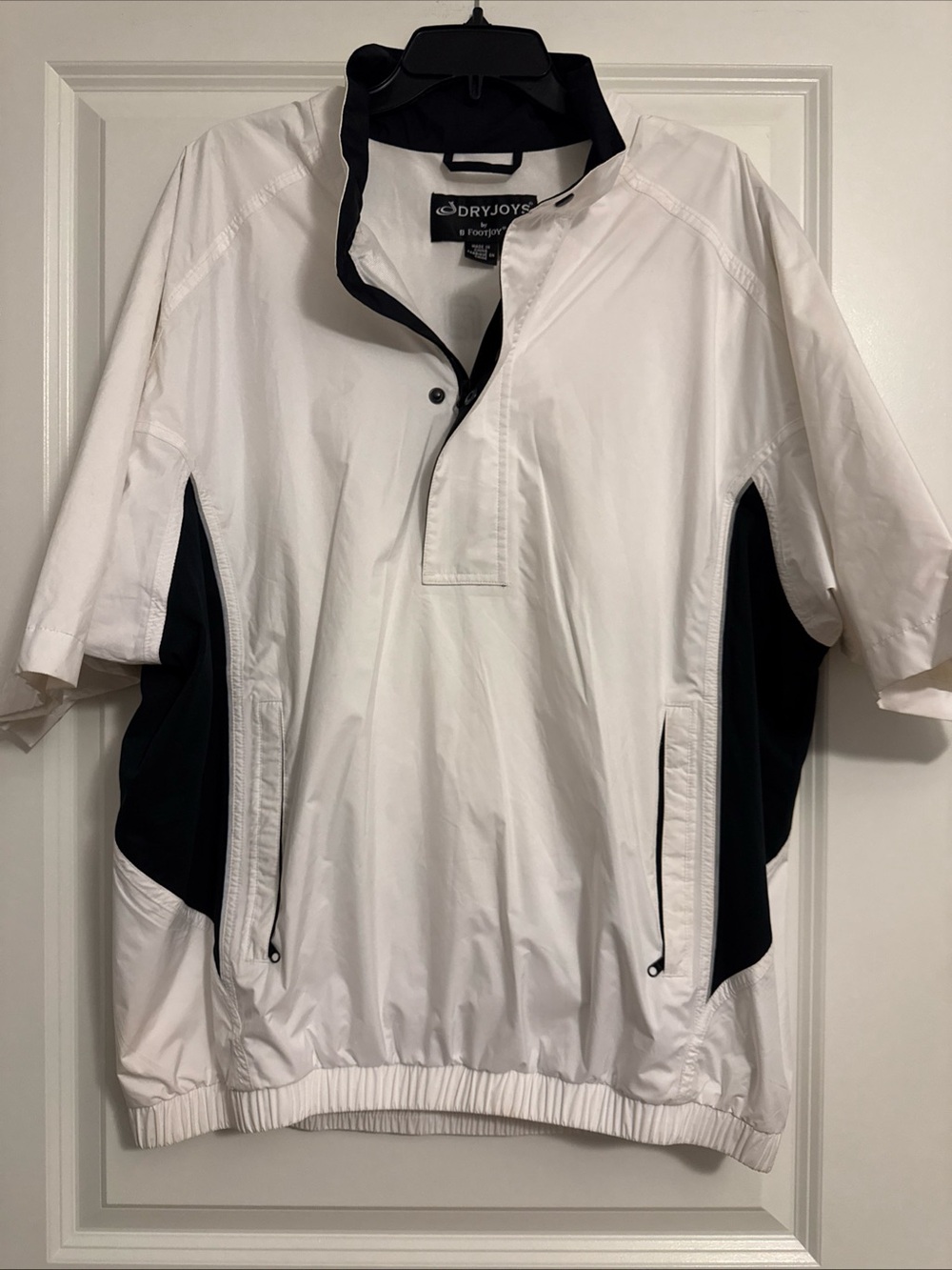 FootJoy FJ Dryjoys Short Sleeve White Shirt Jacket Golf 1/4 Zip Pullover Men L